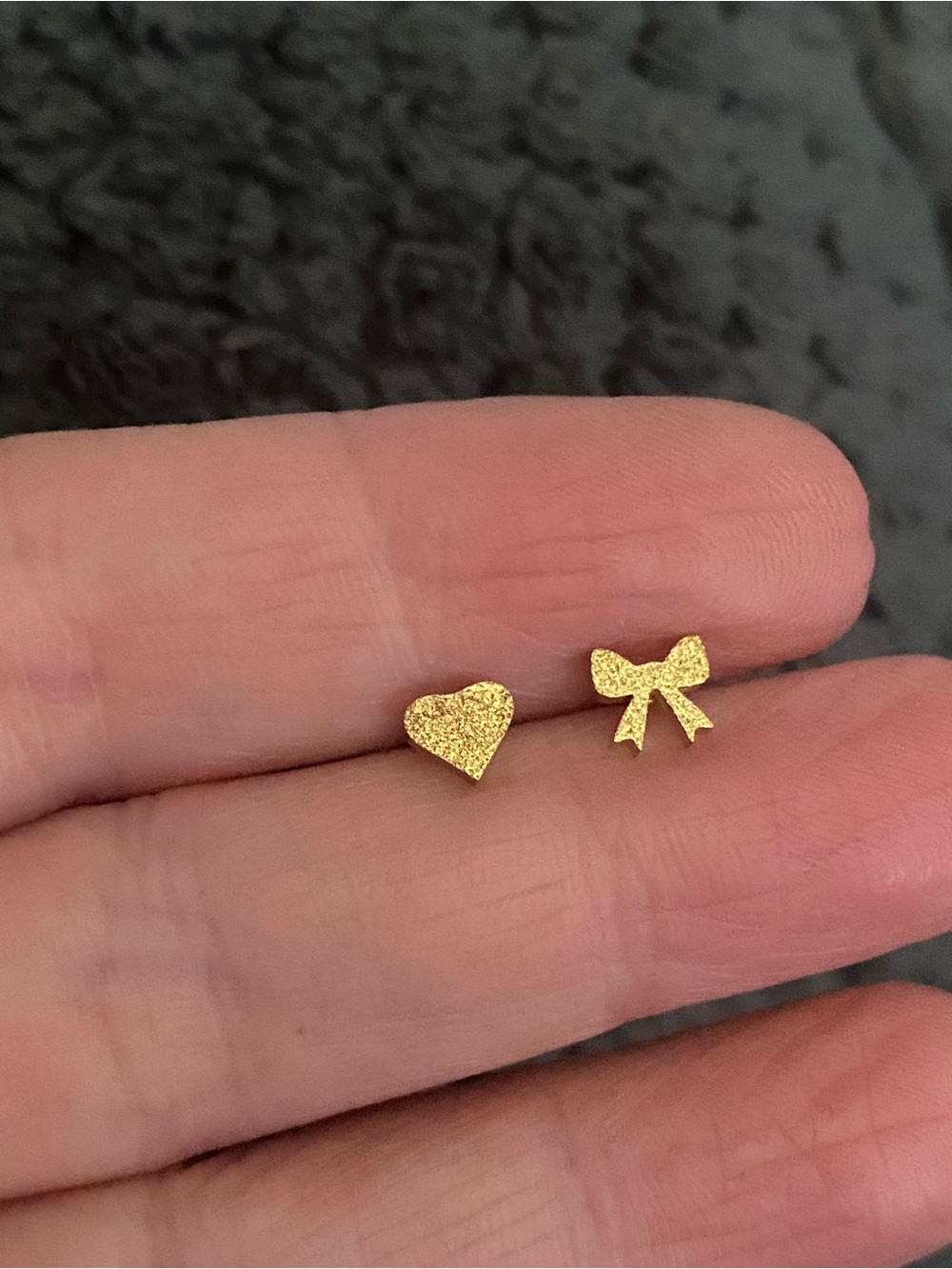 Gold Heart and Bow Stud Earrings - Women Jewelry